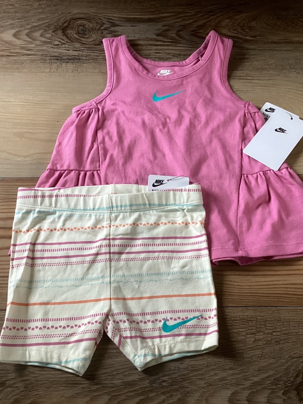 Nike Pink Tank Top & Cream Striped Shorts Toddler Set Size 3T Or 4T
